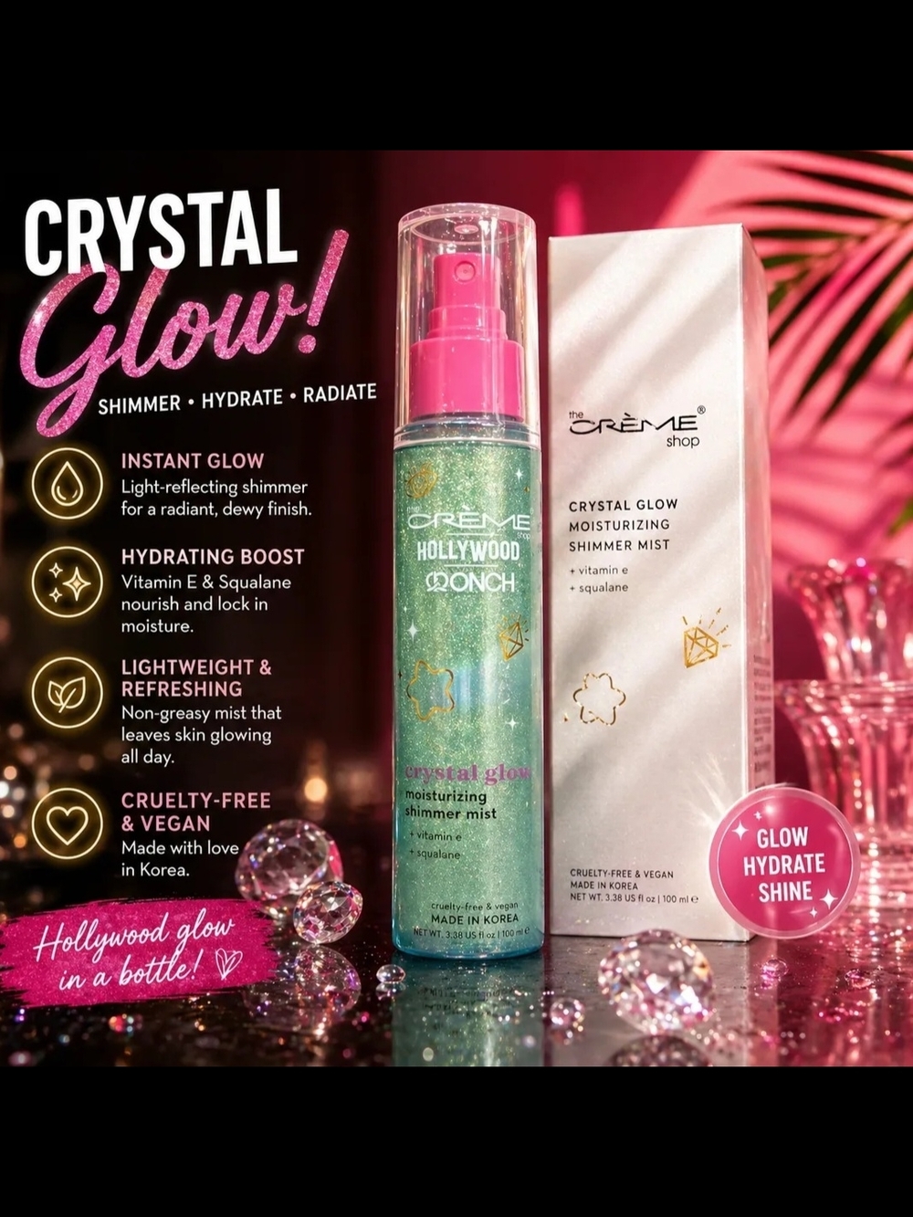 The Crème Shop Crystal Glow Moisturizing Shimmer Mist - Green